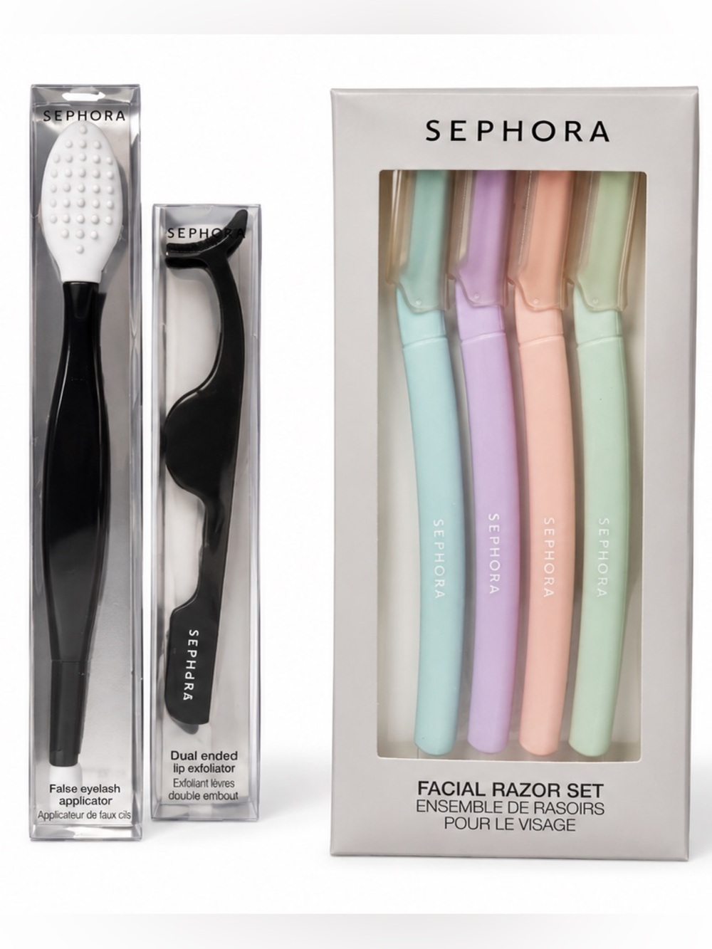 NEW - Sephora Beauty Bundle Facial Razors, Lip Exfoliator & Lash Applicator